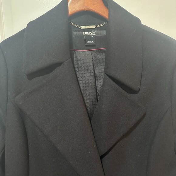 DKNY Elegant Black Wool Cashmere Blend Maxi Coat, Size 14 - Picture 5 of 16